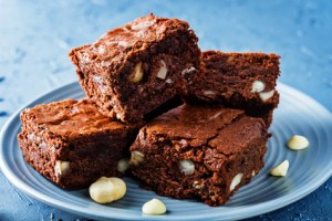 White chocolate macadamia brownie. the toning. selective focus