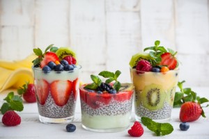 Layered berry and chia seeds smoothies