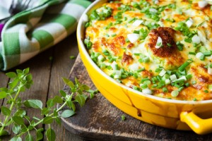 zucchini baked with cheese sauce, food