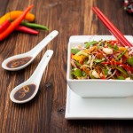 Thai salad of peppers, peanuts and cucumber