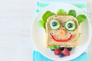 Healthy and fun food for kids , happy and funny face sandwich