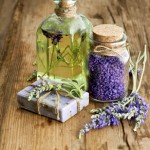 lavender oil, herbal soap and bath salt
