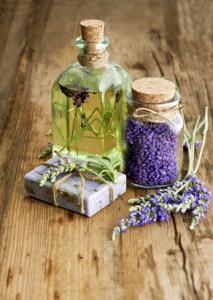 lavender oil, herbal soap and bath salt